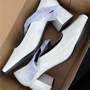 Chic White Block Heel Women's Shoes